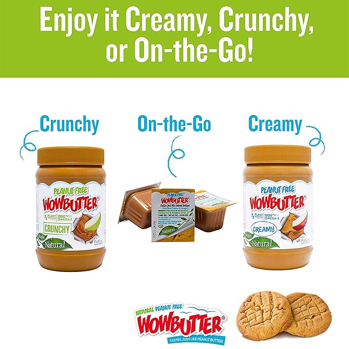 WOWBUTTER - Creamy Peanut & Tree Nut Free Spread - 175 Cups - 0.56oz each - Made With Whole Toasted Soy - All Natural Ingredients - Safe for School - Vegan Plant Protein Food - Gluten Free & Non-GMO