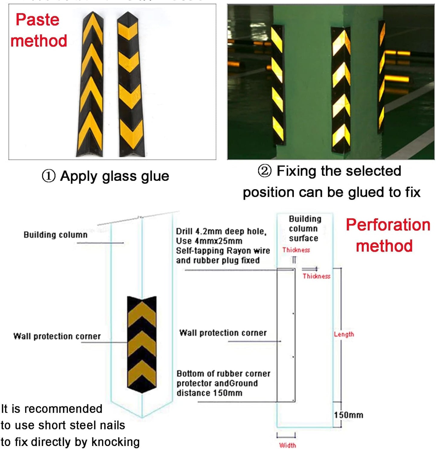 XPLKQXE Reflective Rubber Wall Corner Guard, Rubber Wall Protector Corner Protector, for Parking Protection Car Corner Guardrail Post (Color : Black+Yellow, Size : 8pcs)