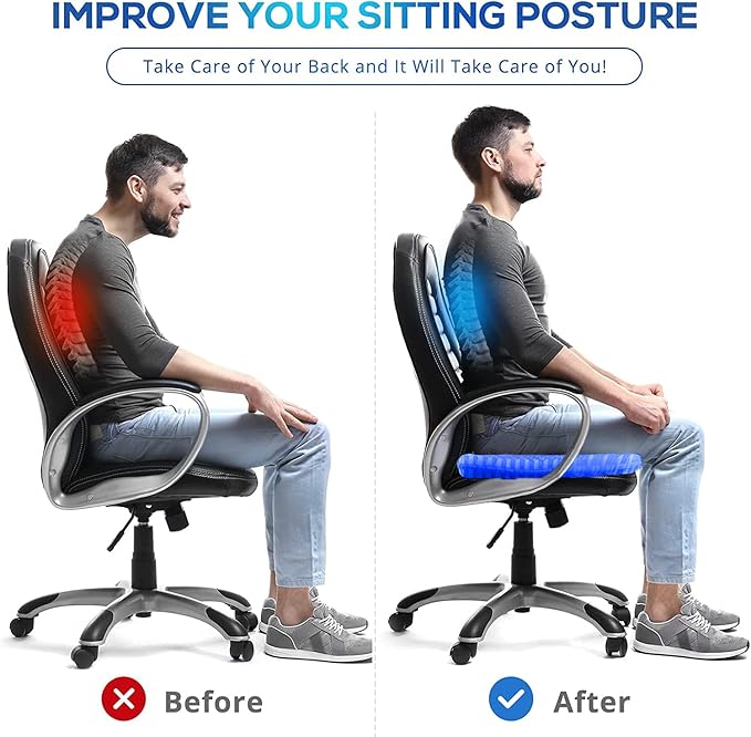 Gel Seat Cushion for Long Sitting Pressure Relief(Super Large&Thick) -Wheelchair Cushion for Pressure Sores - Coccyx,Sciatica & Tailbone Pain Relief Cushion- Non-Slip Butt Pillow for Office, Home, Car