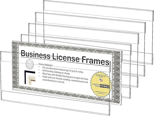 Business License Frame, 6 Pack 4x10 Inch Acrylic Clear Cosmetology License Frame Holder for Wall, License Certificate Holder for Restaurants Office School to Display Important Documents,No Drilling