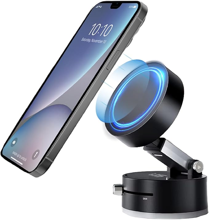 It's Just Smart IJS 360° Magnetic Phone Holder for Car with Ultra Strong Secure Lock Suction | Adjustable magsafe car Mount Compatible with iPhone & Samsung