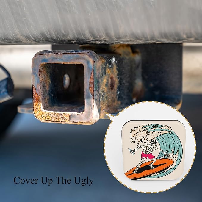 Skull Pizza Hitch Plug Cover Funny Tattoo Sketch Surfing The Horror Sea Evil Bone 2 Inch Tow Hitch Cover Tube Cover Plug Cap Rubber Compatible with Most Auto Cars Trucks for 2 Inch Receivers