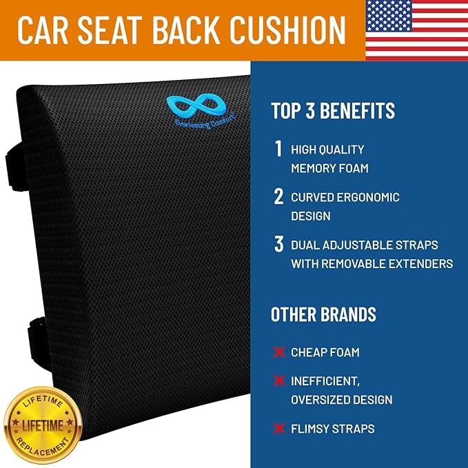 Everlasting Comfort The Original Lumbar Support Pillow for Office Chair - Improves Posture, Promotes Back Pain Relief - Superior Back Support for Gaming and Desk Chairs - Lumbar Pillow for Car, Couch