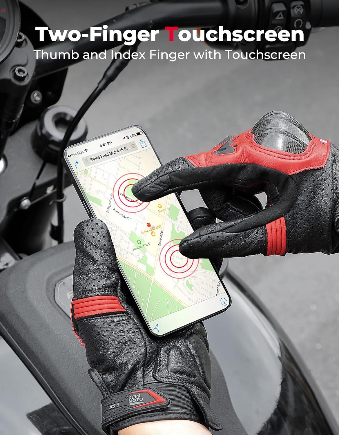 KEMIMOTO Sheepskin Leather Motorcycle Gloves for Men, Protective Motorcycle Gloves for Motocross Motorbike Dirt Bike Bicycle Racing ATV UTV