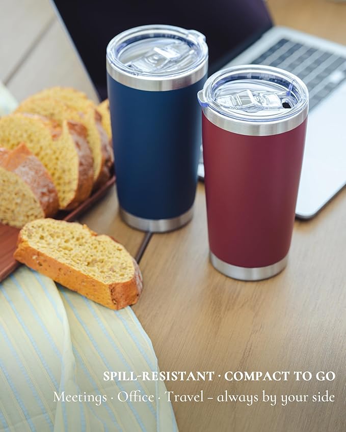Travel Coffee Tumbler 20oz, 1 Pack Leakproof Travel Coffee Mug with Lid and Straw, Stainless Steel Double Wall Vacuum Insulated Tumbler for Hot/Iced Drinks (Textured Matte, Navy Blue)