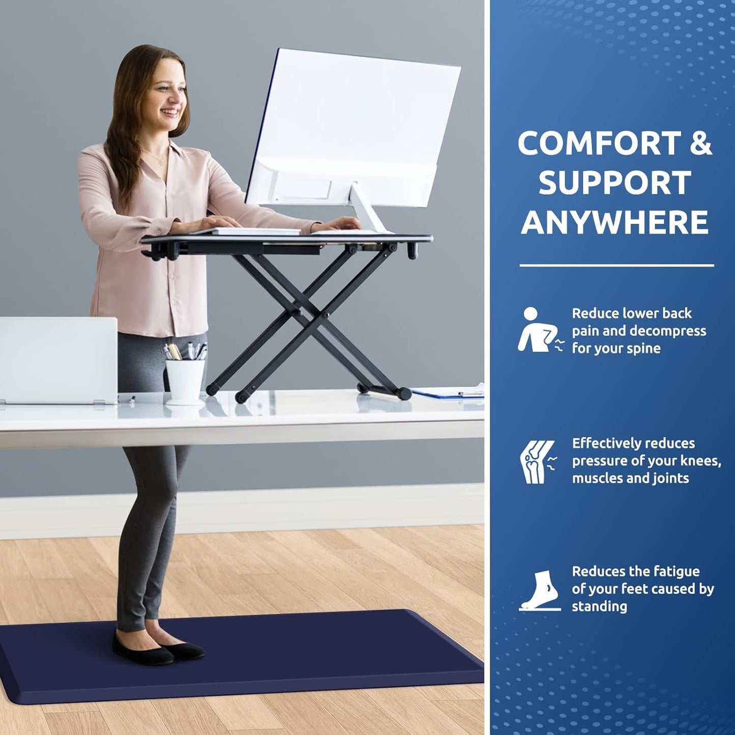 KitchenClouds Kitchen Mat Cushioned Anti Fatigue Kitchen Rug 17.3"x39" Waterproof Non Slip Kitchen Rugs and Mats Standing Desk Mat Comfort Floor Mats for Kitchen House Sink Office (Blue)