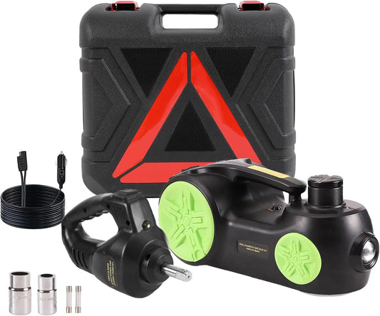 EFFIROSO Electric Car Jack Kit 5 Ton 12V Hydraulic Floor Jack with Impact Wrench Tire Inflator Pump for Vehicle Emergency Repair Kit 11023lbs (Black and Green)