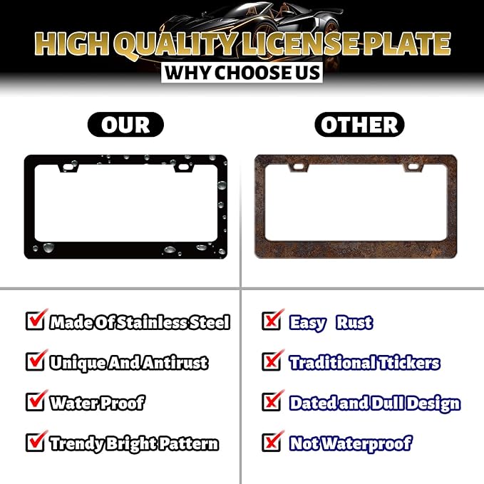 Mountains with Moon Phase License Plate Frame Moon License Plate Holder Funny Auto Parts Stainless Steel Universal Cars Decoration for Men Women 12.2" x 6.2"