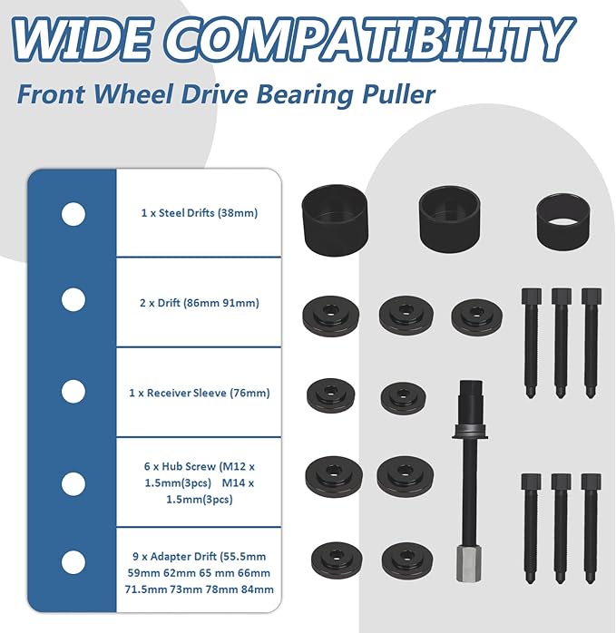19 PCS Bearing Press Kit Front Wheel Drive Bearing Puller Set FWD Bearing Install Master Set Wheel Bearing Removal Kit