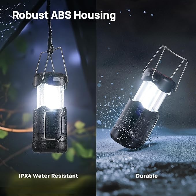 4 Pack Collapsible LED Camping Lantern, Consciot USB C Rechargeable and Battery Powered 2-in-1 Emergency Light with Flashlight and Magnetic Base, Power Outages Hurricane Supplies Survival Kits