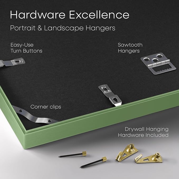 Homeforia A3 Picture Frame Sage Green, High End Metal 11.7 x 16.5 inch Poster Frames with Mat 8.3 by 11.7 for Photo, A3 Size Frame Matted to A4 Print, 11.7x16.5 Hanging Frame, Tempered Glass, Set of 1