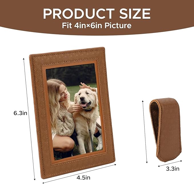 KINIVA 2 Pack Car Picture Holder - Magnetic Faux Leather Picture Frame for Safe Driving - Gift for Dad Mom Husband Wife Car Visor Accessories, Car Accessory (Fits 2.5"x3.5" Photos) (Coffee)