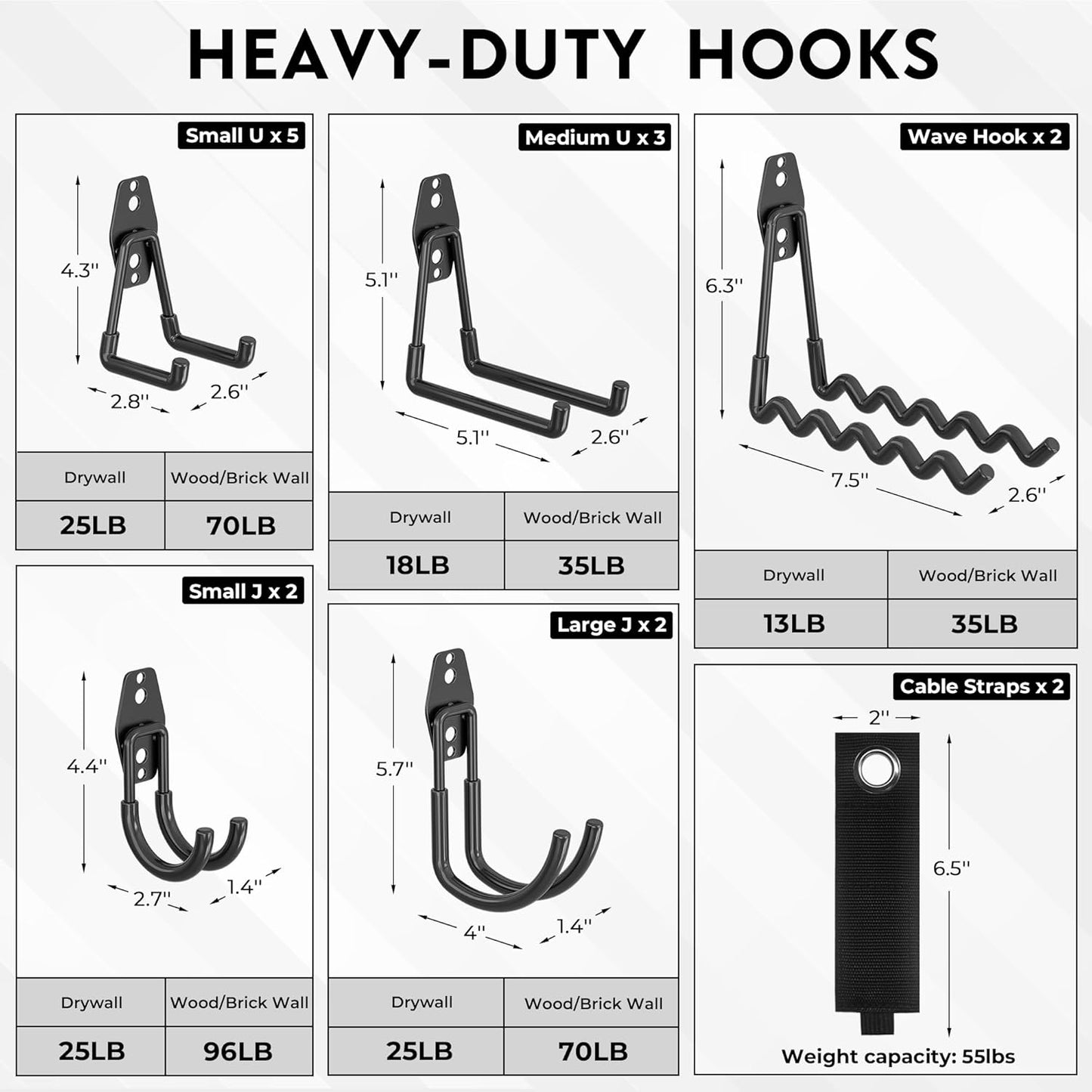 BONTEC 16 Pack Heavy Duty Garage Hooks, Steel Wall Mount for Garage Organization, Ladder & Bike Hooks, Garden Hose Holder, Tool Hangers, for Home, Workshop & Storage (Black)