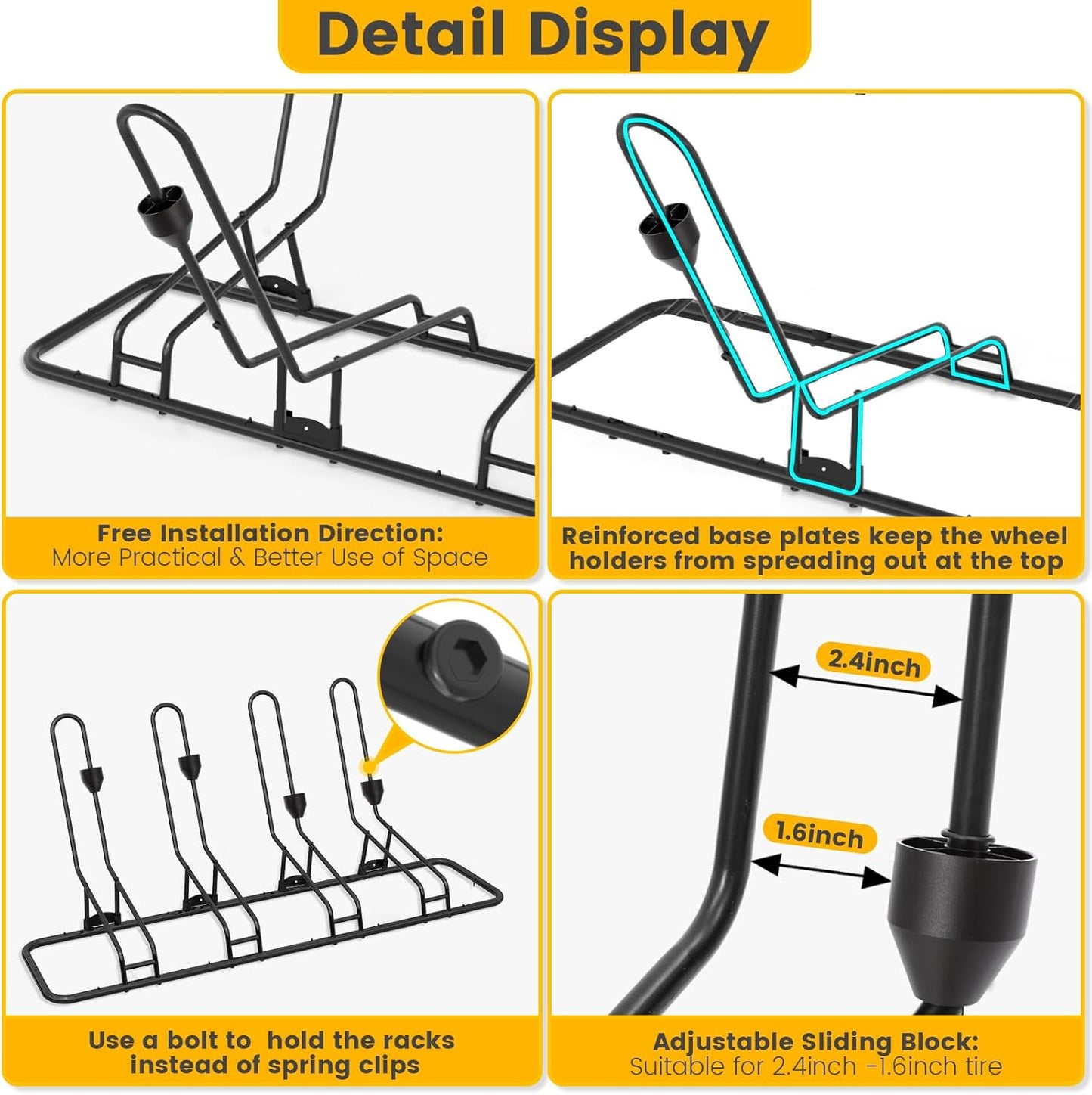 4 Floor Bike Rack, Safeguard Disc Brakes & Derailleurs Design, Waterproof Bicycle Stand Indoor/Outdoor/Garage Use, Fits 12"-29" Tires, Upgraded 0.63" Steel Tubes for Stability