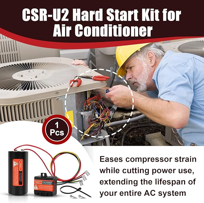 CSR-U2 Hard Start Kit for Air Conditioner 3-5 Ton, HVAC Compressor Saver Replacement with 5-2-1 Technology Pre-Wired AC Capacitor