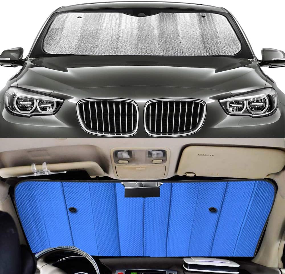 Windshield Sunshade Car Foldable UV Ray Reflector Auto Front Window Sun Shade Visor Shield Shade,Keeps Vehicle Cool - Blue (55" x 27.5")