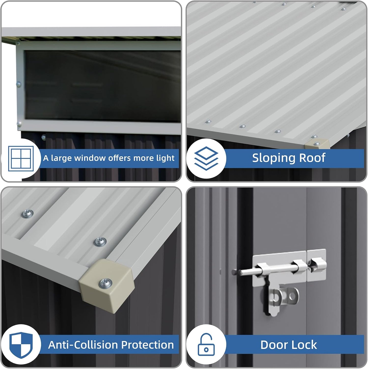 JYQAQA 5x3 FT Outdoor Garden Storage Shed, Waterproof Metal Garden Sheds with Window and Lockable Double Door, Weather Resistant Steel Tool Storage House Shed for Patio, Lawn Dark Gray