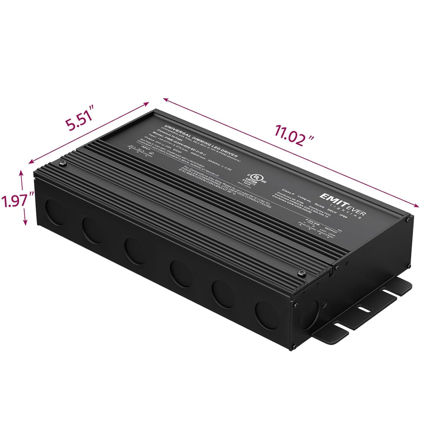 EMITEVER Dimmable Led Driver, 600W AC 110V-277V to DC 24V Transformer, 5-in-1 Dimming: ELV/MLV/TRIAC / 0-10V / 1-10V / 10V PWM/Potentiometer, Waterproof IP67 and UL Listed