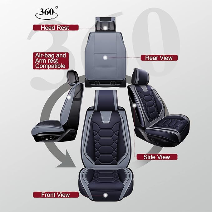 OASIS AUTO Custom Fit Seat Covers for Forester/Outback/Legacy/Impreza/Crosstrek 2010-2025, Waterproof Durable Faux Leather Seat Protector Cushion (Front Pair, Gray)