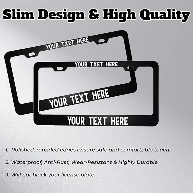 Custom License Plate Frame Personalized - Premium Metal Car Tag with Your Text, 12x6 Inch Customized Auto Plates, Rust-Proof License Plate Frames for Cars/Trucks/SUVs (Placas para Carro)