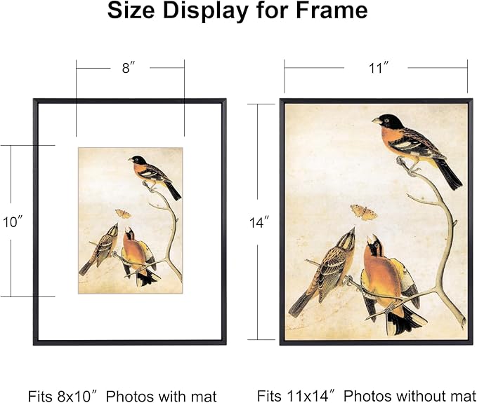 11x14 Picture Frame, Black Metal Photo Frames with HD Glass, Fits 8x10 with Mat or 11 x 14 without Mat, Display for Wall and Table, 1 Pack