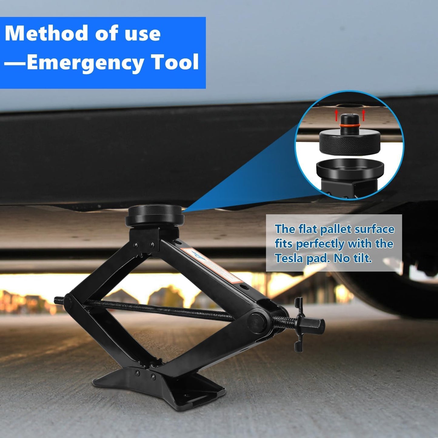 Car Jack - 3 Ton (6,600 lbs) Scissor Jack for Tesla Model Y, 3, X, S, Universal Emergency Kit with Pucks/Pads, Lug Wrench, Tire Changing Kit for Car, Sedan, SUV, MPV