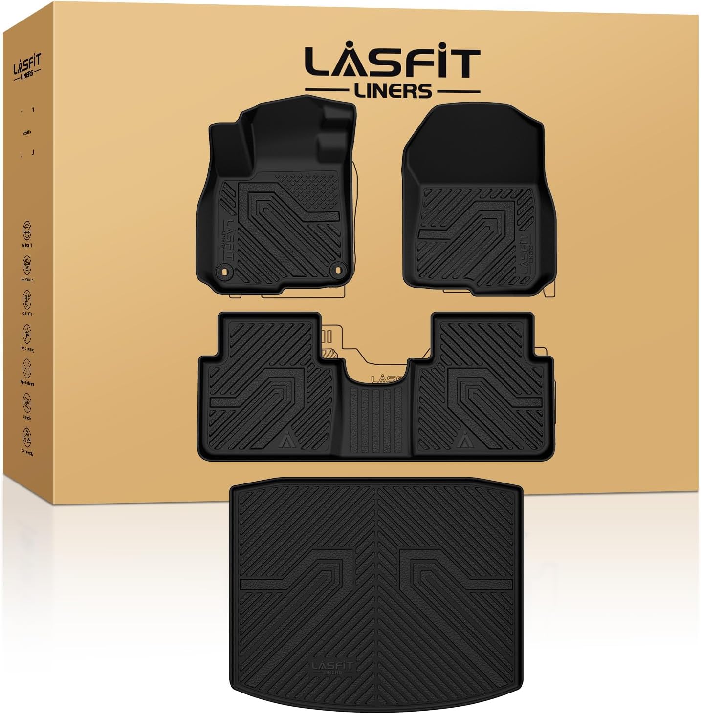 LASFIT Floor Mats & Trunk Mat for Honda CR-V 2017-2022 (NOT for Hybrid), All Weather Protection TPE Floor Liners 1st & 2nd Row & Cargo Mat in Lower Position Full Set, Black