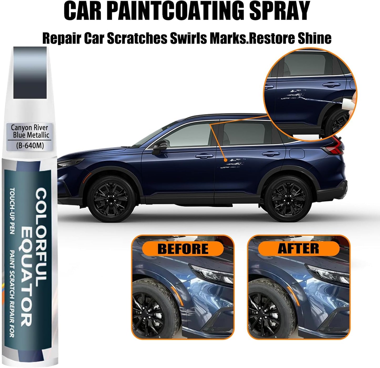 Canyon River Blue Metallic(B-640M) Touch Up Paint Compatible with Honda, Car Paint Pen Scratch Repair Two-In-One Touch Up Paint, Premium Car Scratch Remover for Deep Scratches