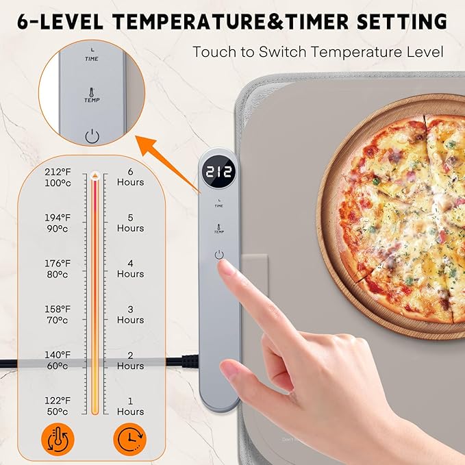 Homelove Food Warming Mat Waterproof - Electric Warming Tray with 6-Level Temperature and Hours Setting, Full Surface Graphene Heating, Dishwasher-Friendly Food Warmer Mat for Parties, Kitchen (Khaki)