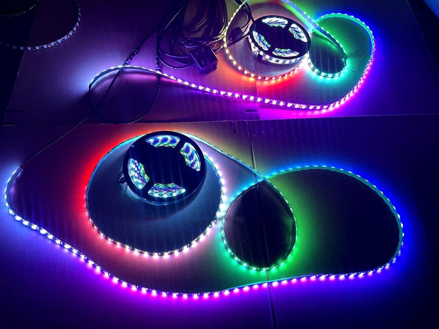 Black Out Full Tinted Smoked LEDs x4PCS 4FT 48" 1.2Meters RGB Dream Color Chasing IP65 Light Strips for Car Truck Slingshot Golf Cart Motorcycle Wheel Underbody Fender Grille DIY Bluetooth Remote