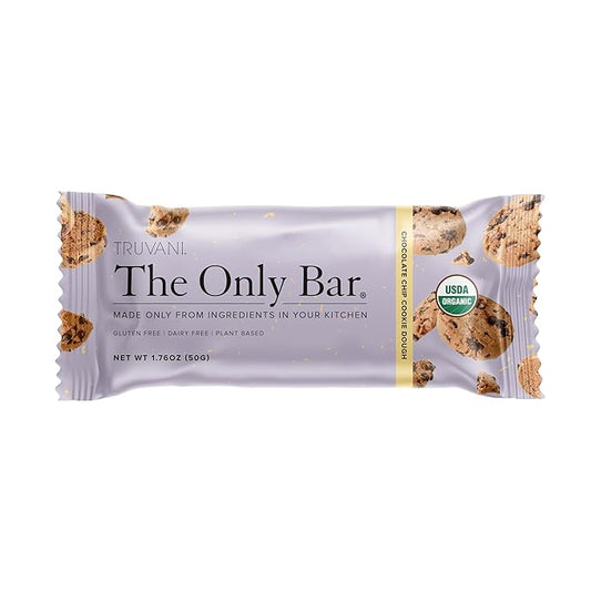 Truvani Plant Based Snack Bars | Chocolate Chip Cookie Dough 1 Pack | 5g Protein | USDA Organic and Vegan | The Only Bar | Dairy, Soy, and Gluten Free | Individually Wrapped