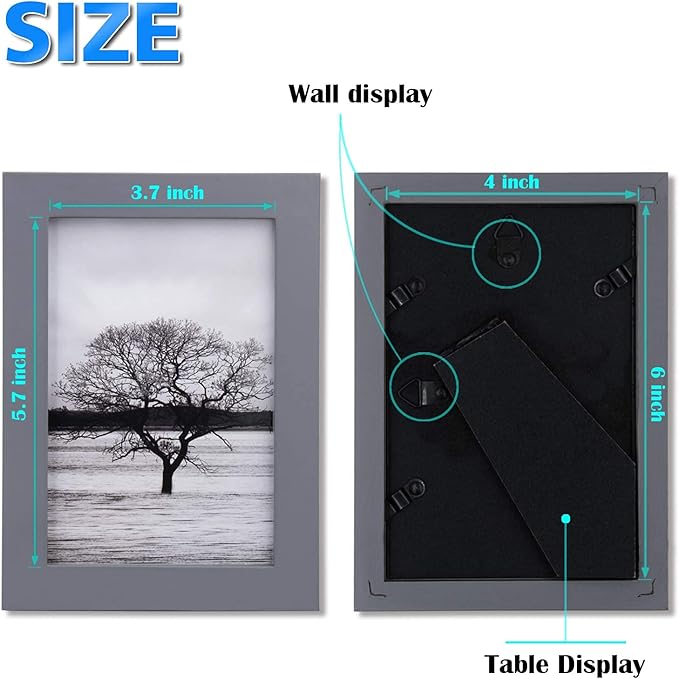 Egofine 4x6 Picture Frames Set of 4 Covered by Plexiglass - Made of Solid Wood for Table Top Display and Wall Mounting photo frame Dark Grey