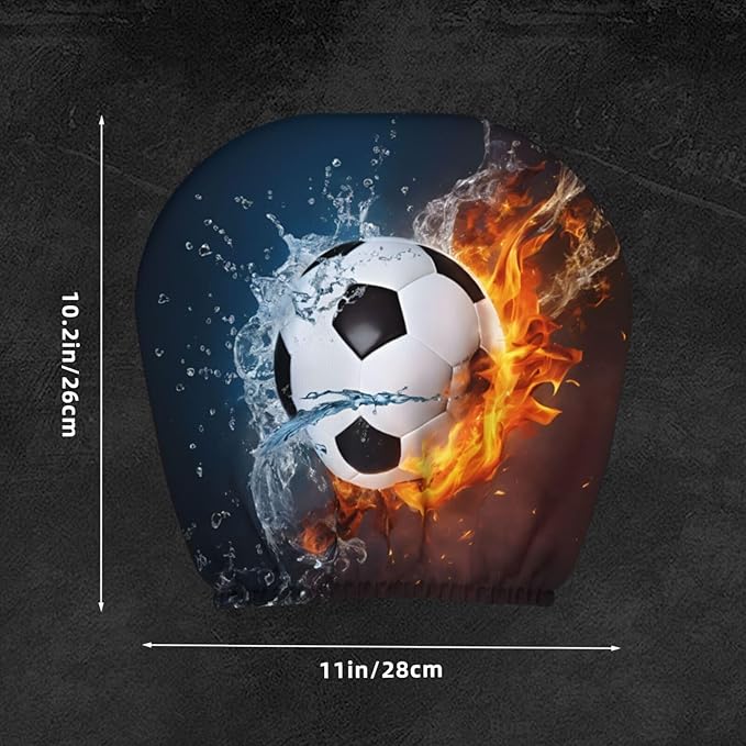Dujiea 2 Pack Fire Water Soccer Lover Headrest Covers, Universal Soft Car Seat Head Rest Protectors, Vehicle Accessories Fabric Headrest Cover for Cars Vans Trucks