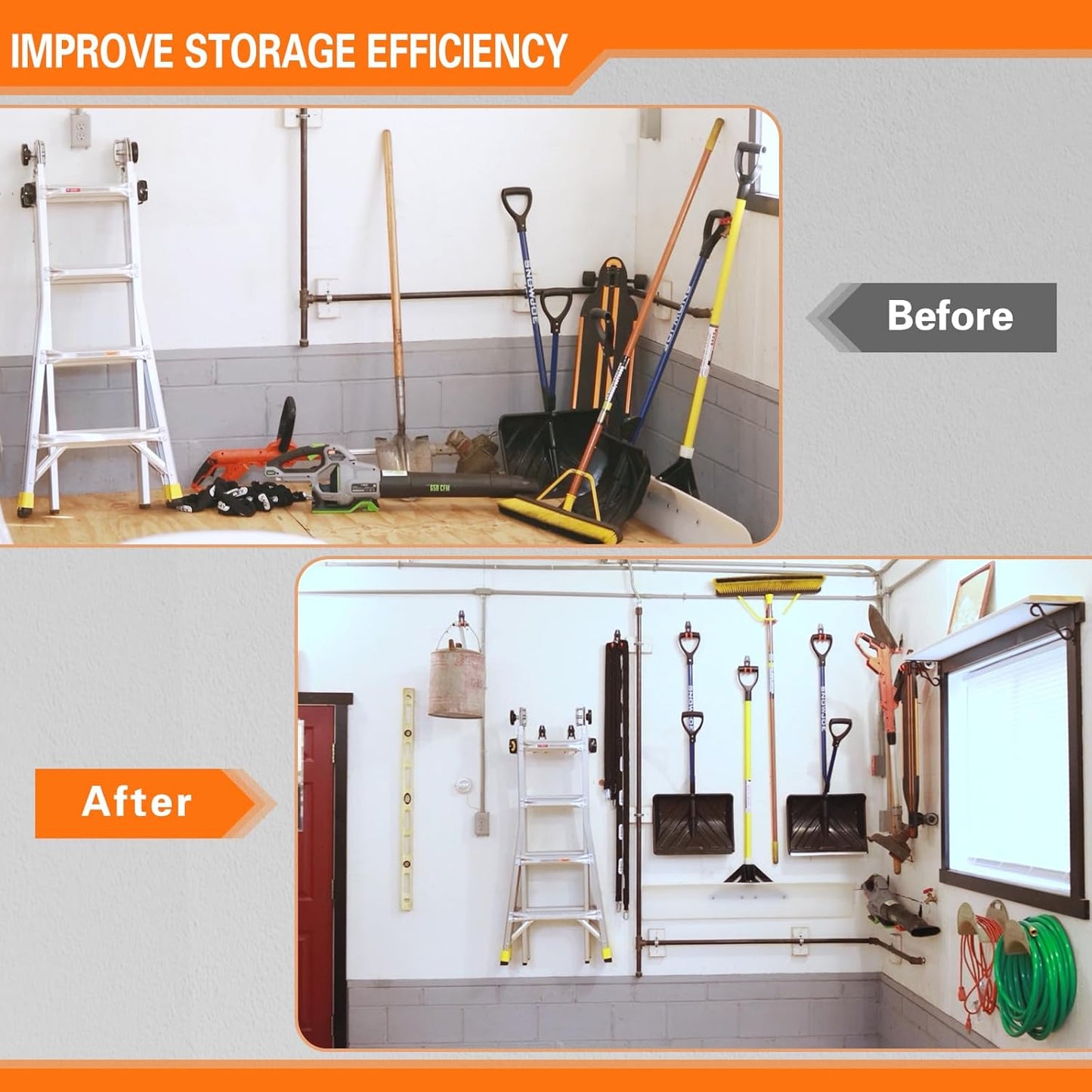 Heavy Duty Garage Hooks 4 Pack, J Shaped Hanger, Wall Mounted Storage System, Power and Garden Tool Organizer, for Hanging Ladders, Bikes Tires, Hose, Bulk Items