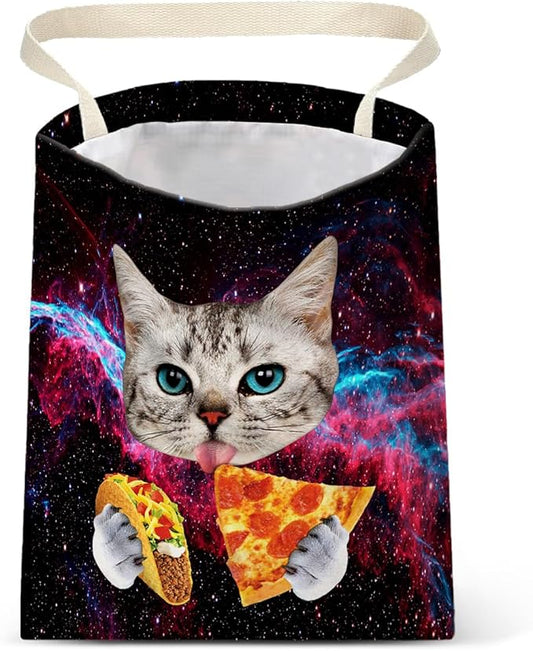 Car Trash Bag Hanging No Snap Small Garbage Bag for Car Back Seat Cute Printed One-handed Strap Trash Bags Car Accessories-Galaxy Pizza Cat Car Trash Bags