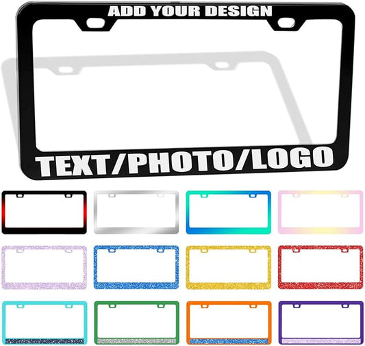 Personalized License Plate Frames, Custom License Plate Frames with Text Logo Image,Customized Aluminum Metal Car Tag Holder Funny Gifts for Women Men, 2 Holes