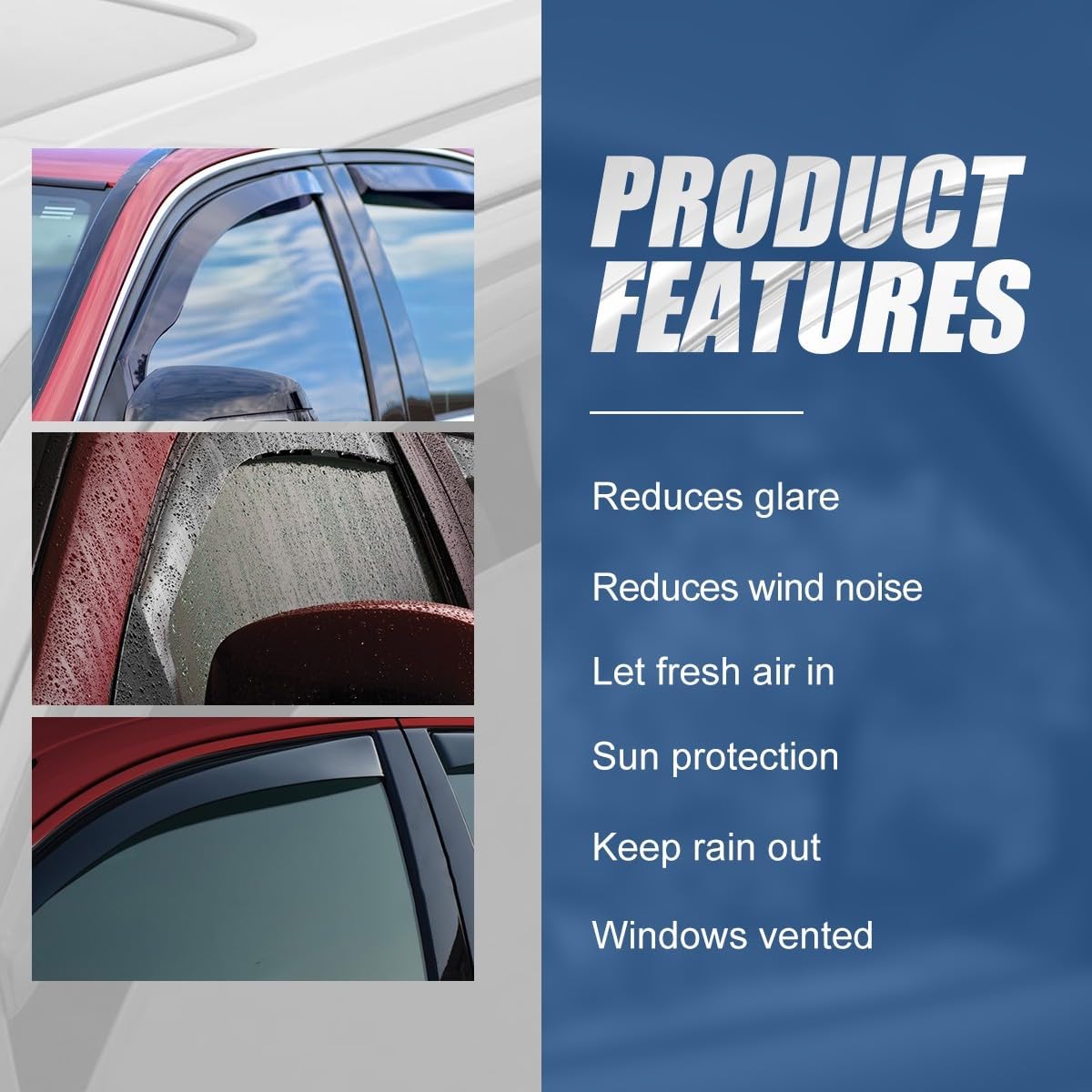 Auto Dynasty 2Pcs Carbon Fiber Pattern Window Visors Compatible with 1997-2004 Dodge Dakota 2-Door, Tape-On Front Window Deflectors Rain Guards Sun Wind Air Side Vent Shade, Glossy Black