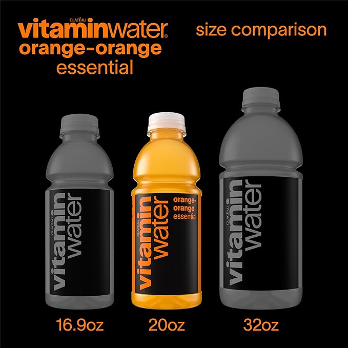 vitaminwater Essential Orange-Orange, Flavored Water Beverage, 20 fl oz Bottles, 12 Pack
