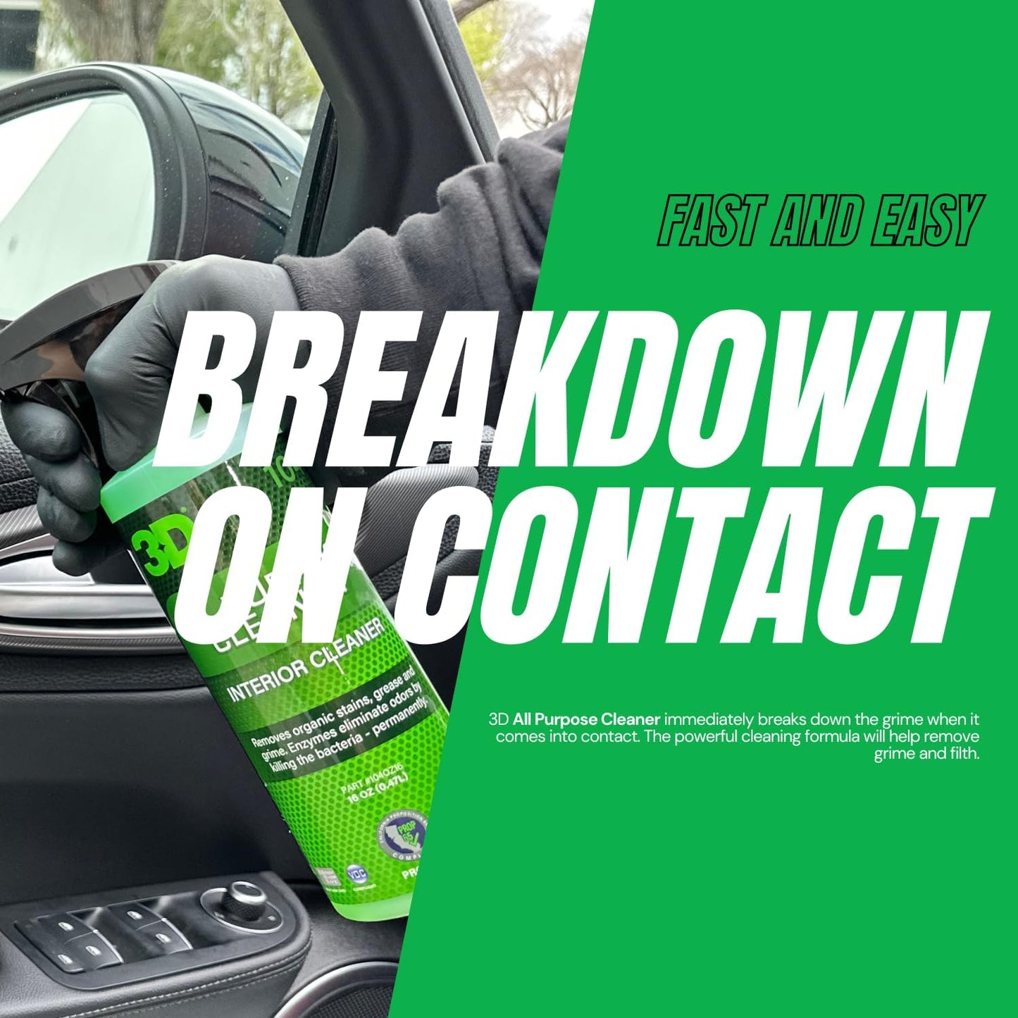 3D All Purpose Cleaner – High-Performance Interior & Exterior Car Cleaner for Vinyl, Leather, Plastic, Fabric, Carpet & More - 16 oz