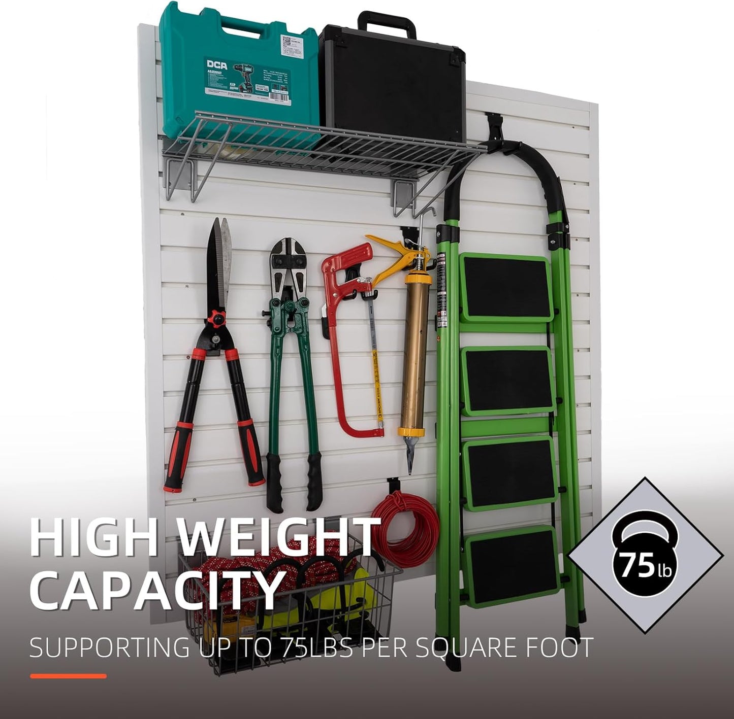 Slatwall Panel Garage Organizer Heavy Duty Wall Mounted, PVC Slat Panels Home Storage System, Tool Organization Peg Board 4ft by 4ft (White)