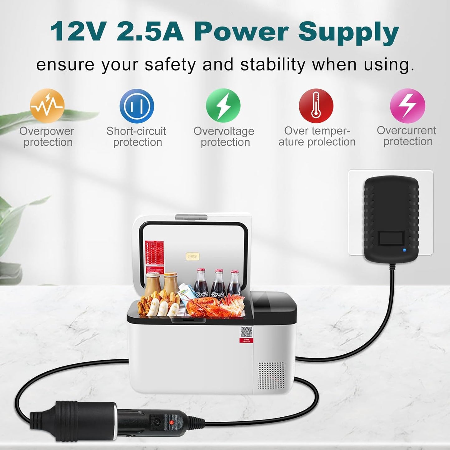 inShareplus 12V 2.5A 30W AC to DC Converter, 12 Volt Car Cigarette Lighter Adapter to Wall Outlet, 110V to 12V Power Supply for Car Devices (MP3, Fan, Dash Cam), 2 Pack