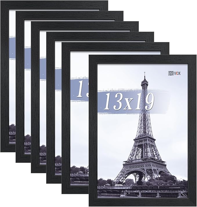 VCK 13x19 Picture Frames Black Set of 6, Wide Border Wood Poster Frame, Multi-Directional Display Family Photos, Office Prints, Studio/Gallery Artwork, Woodgrain Series, Wall Hanging
