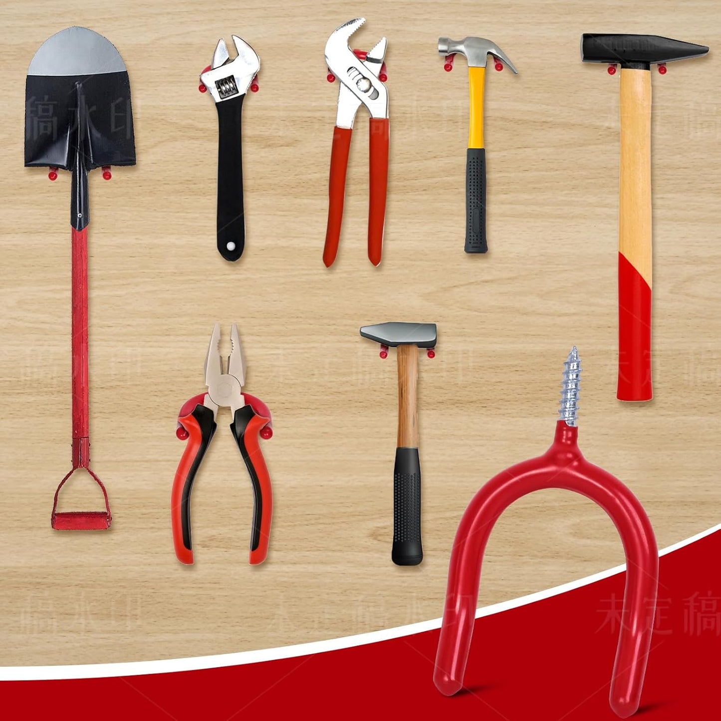 Lian.Ripple.Lian16 PackGarage Storage System Steel U Hooks with Anti-Slip Coating Home Improvement and Organization Screw in Hooks Easy Wall Mounting Heavy Duty Bike and Ladder (Red, 16 Pack)