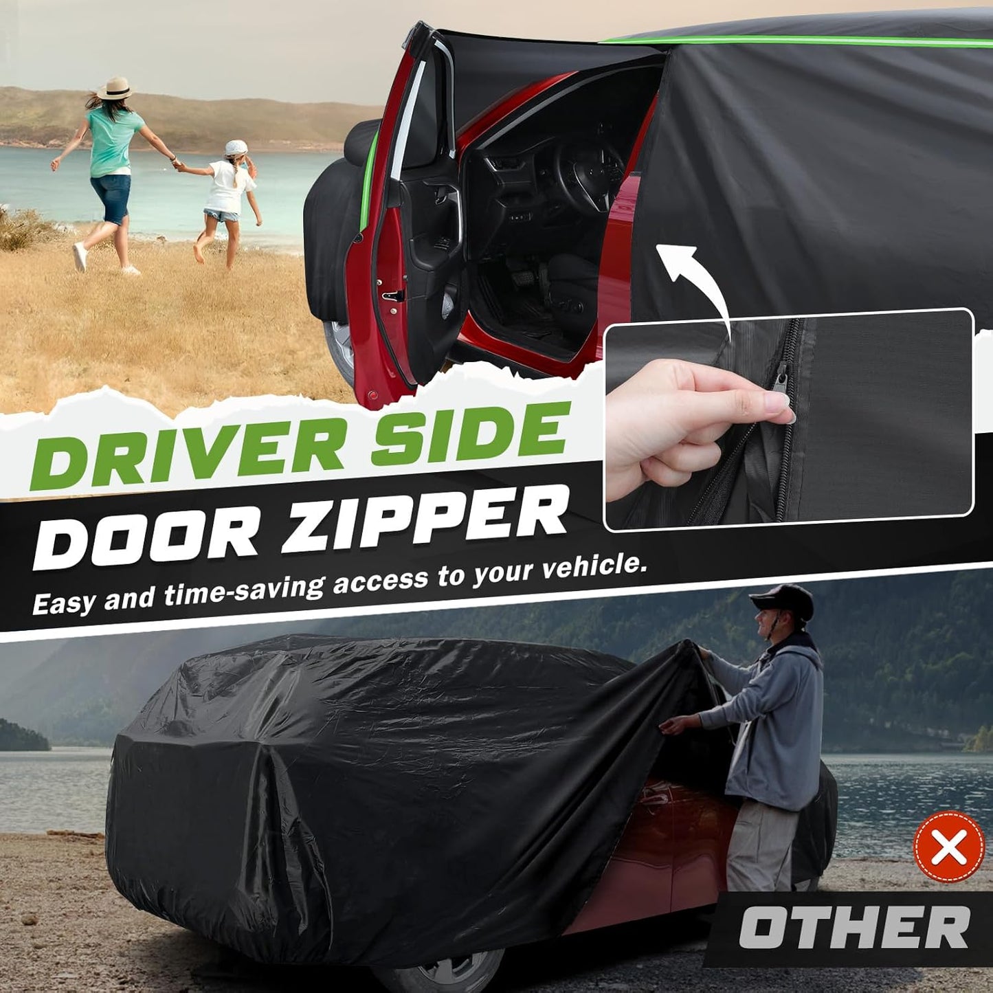 Mixsuper Liner Car Cover for Subaru Crosstrek 2013-2026, 7 Layers Waterproof Car Cover Accessories for Crosstrek with Zipper Door, Windproof Straps, Reflective Strips, Anti-UV, All Weather