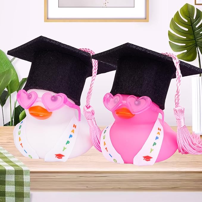 Graduation Rubber Duck Car Ornaments, Duck Car Dashboard Decorations for Graduation Gift with Mini Sunglasses Graduate Hat and Sash(G4)