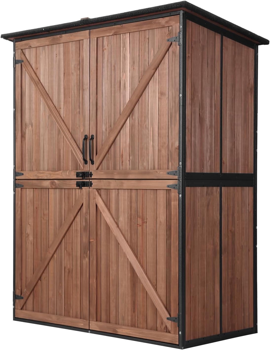 Aivituvin Outdoor Storage Shed Upgraded with Strong Metal Frame Garden Tool Shed Storage House Cabinet with Adjustable Shelfs and Wooden Floor 4.6 x 2.42FT (Dark Brown)