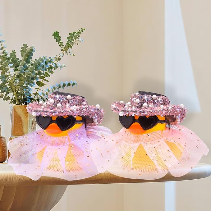 Car Rubber Duck Ornament Cute Duck Car Dashboard Decoration Accessories with Mini Hat Sunglasses and Skirt(AA11)