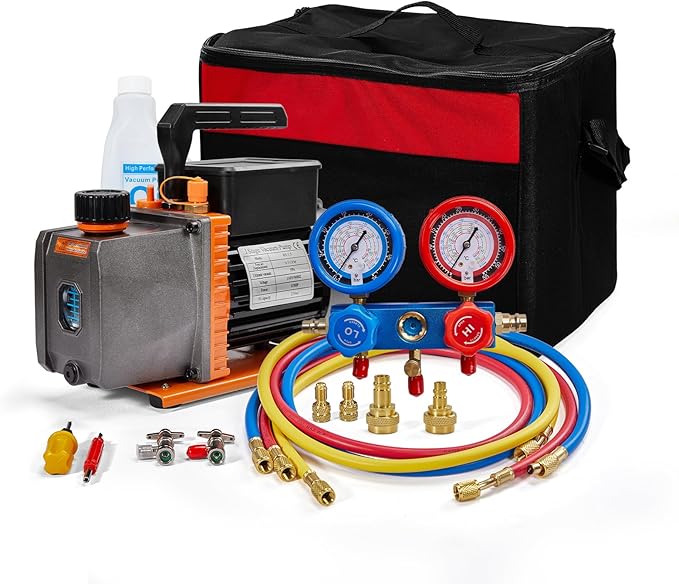 SUNROAD HVAC Air Vacuum Pump Set, 4.5 CFM 1/3HP A/C Refrigeration AC Manifold Gauge Kit for R410A R134a R12 R22 R502 Auto Air Conditioning Refrigeration Recharging