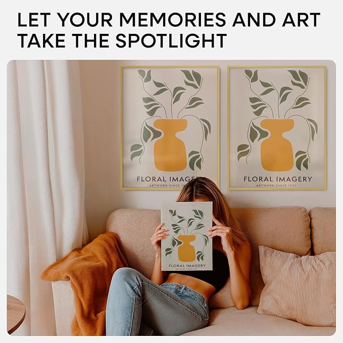 Homeforia 16 x 20 Picture Frame Gold, High End Metal 16x20 Poster Frames with Mat 11x14 Photo, 16 x 20 Gold Frame Matted to 11 by 14 Print, 20x16 Thin Hanging Frame, Tempered Glass, Wall Kit, Set of 3