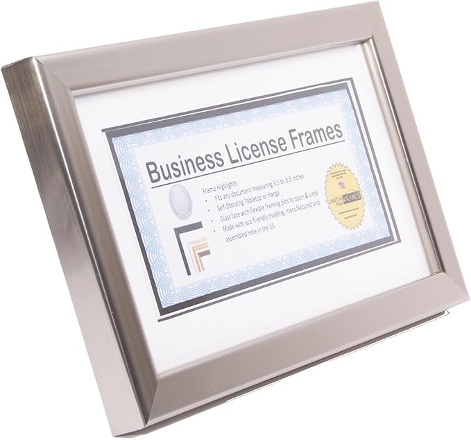 Creative Picture Frames License Frames For Cosmetology Professionals 3.5 By 8.5 Inch State Board License Holder Displays - Self Standing Or Hanger (Stainless Steel, Xl 3.5X8.5 with White Mat)